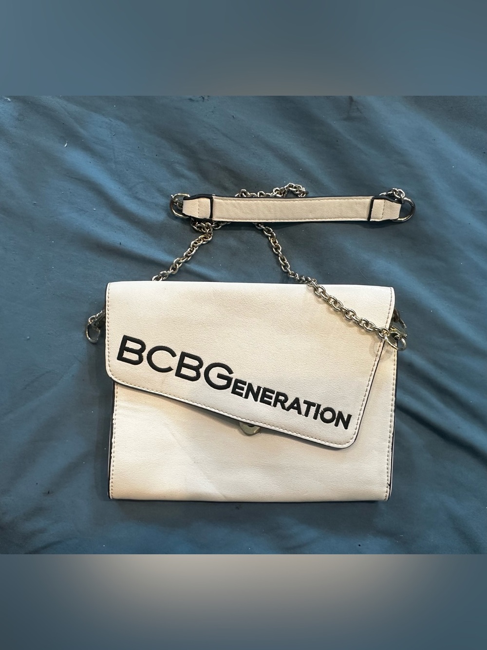 BCBGeneration white Leather Chain Crossbody Bag with Black Logo